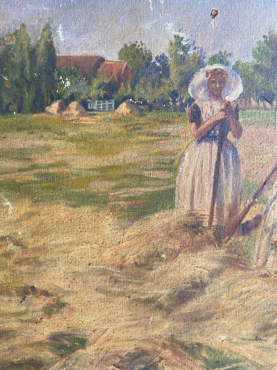 Oil On Canvas By Geffroy Women At The Harvest Early 20th Century-photo-2