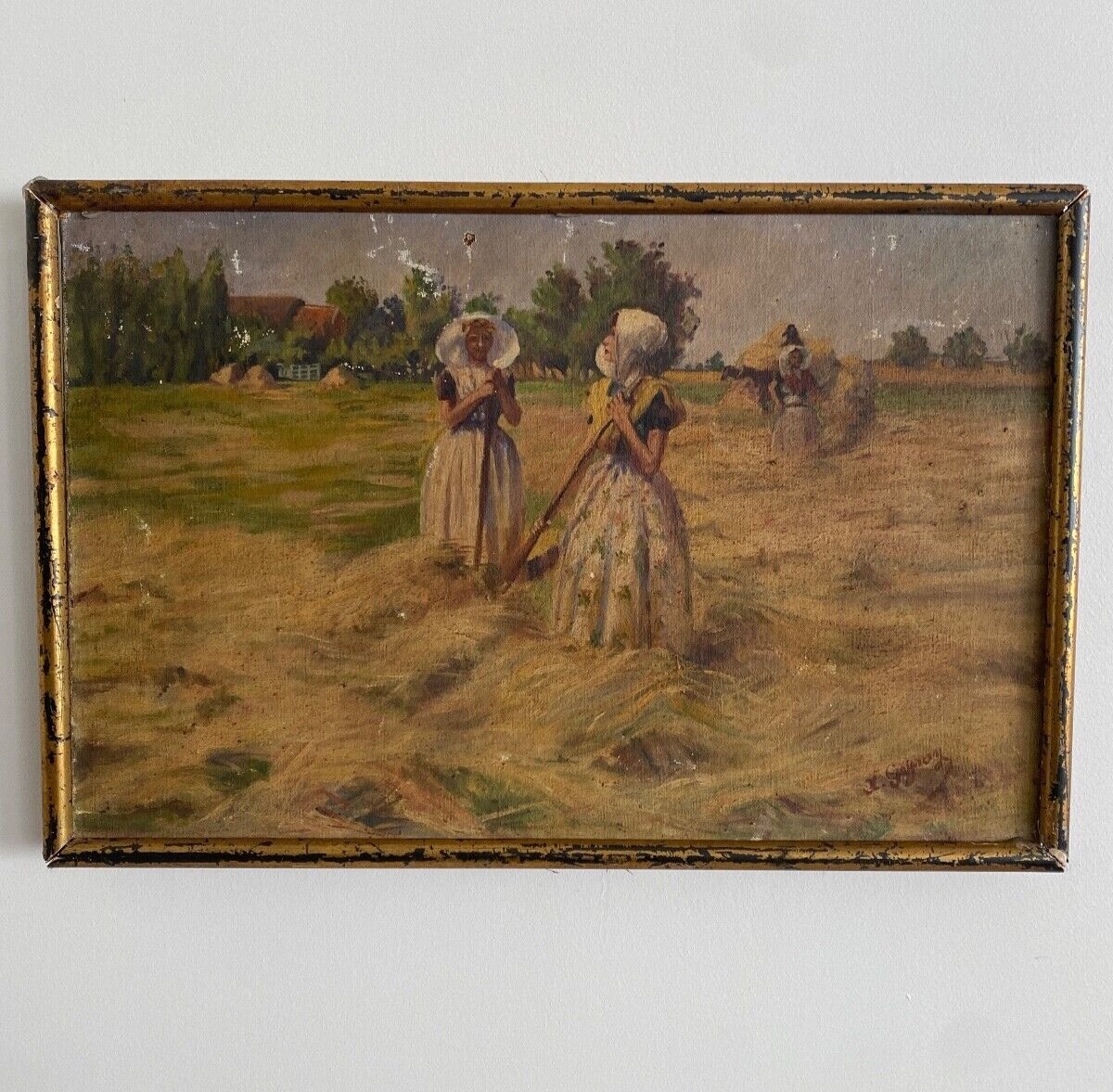 Oil On Canvas By Geffroy Women At The Harvest Early 20th Century