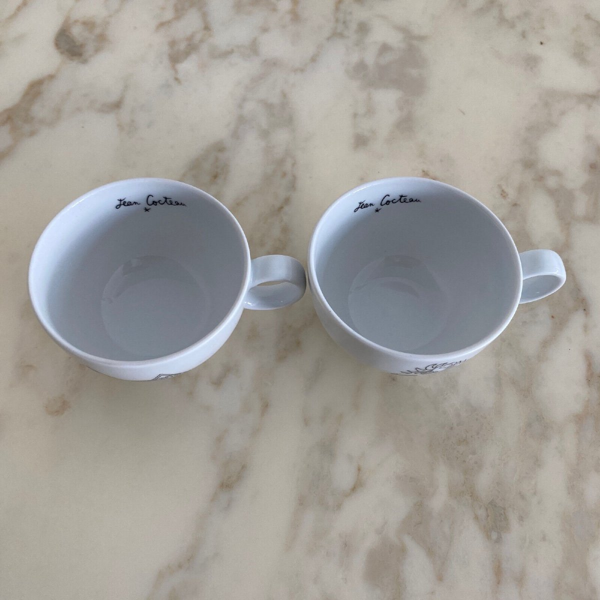 Pair Of Jean Cocteau 20th Century Art Porcelain Cups With Saucers-photo-7