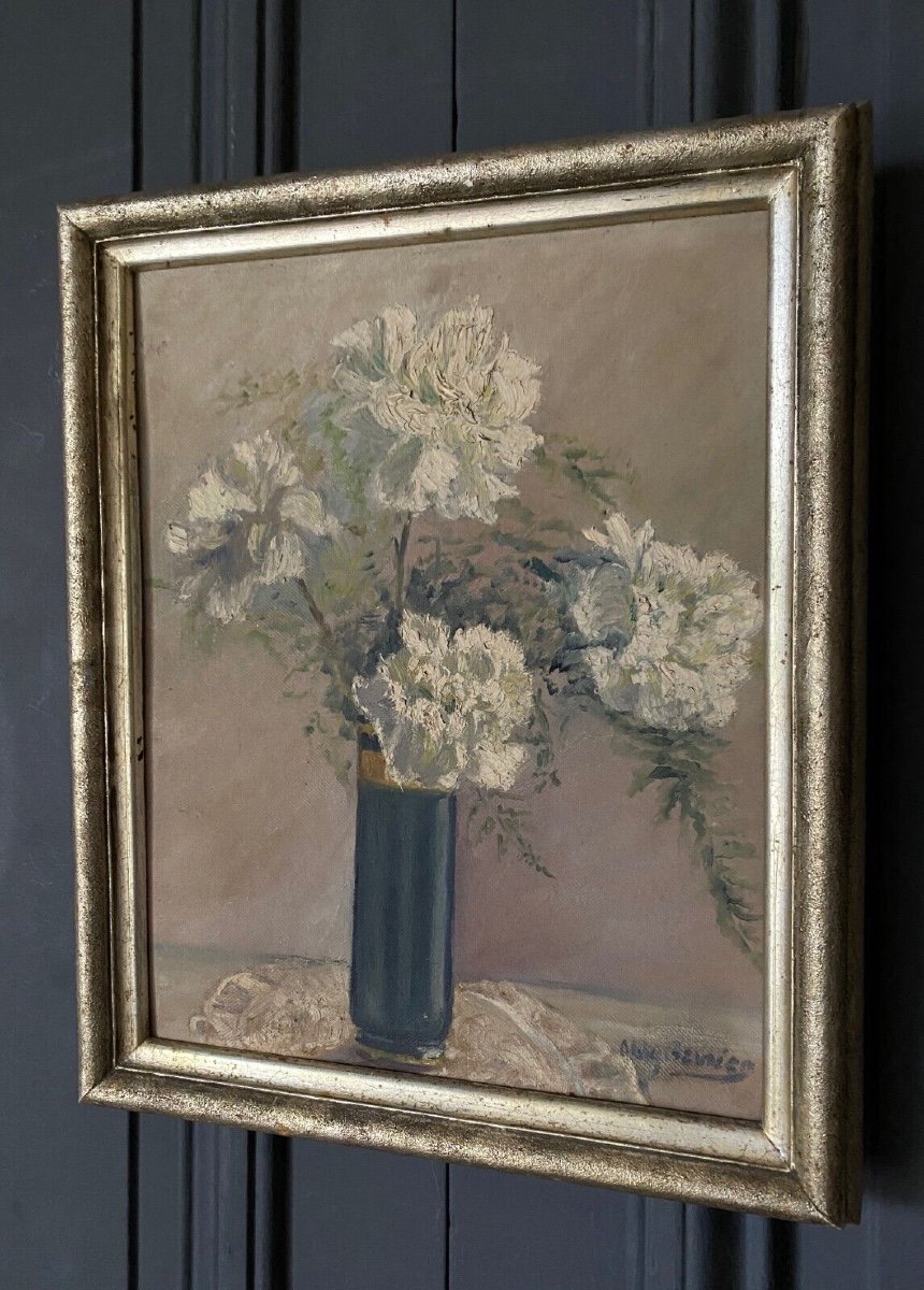 Huile sur carton Stany Gauthier nature morte bouquet de fleurs début XXe-photo-1