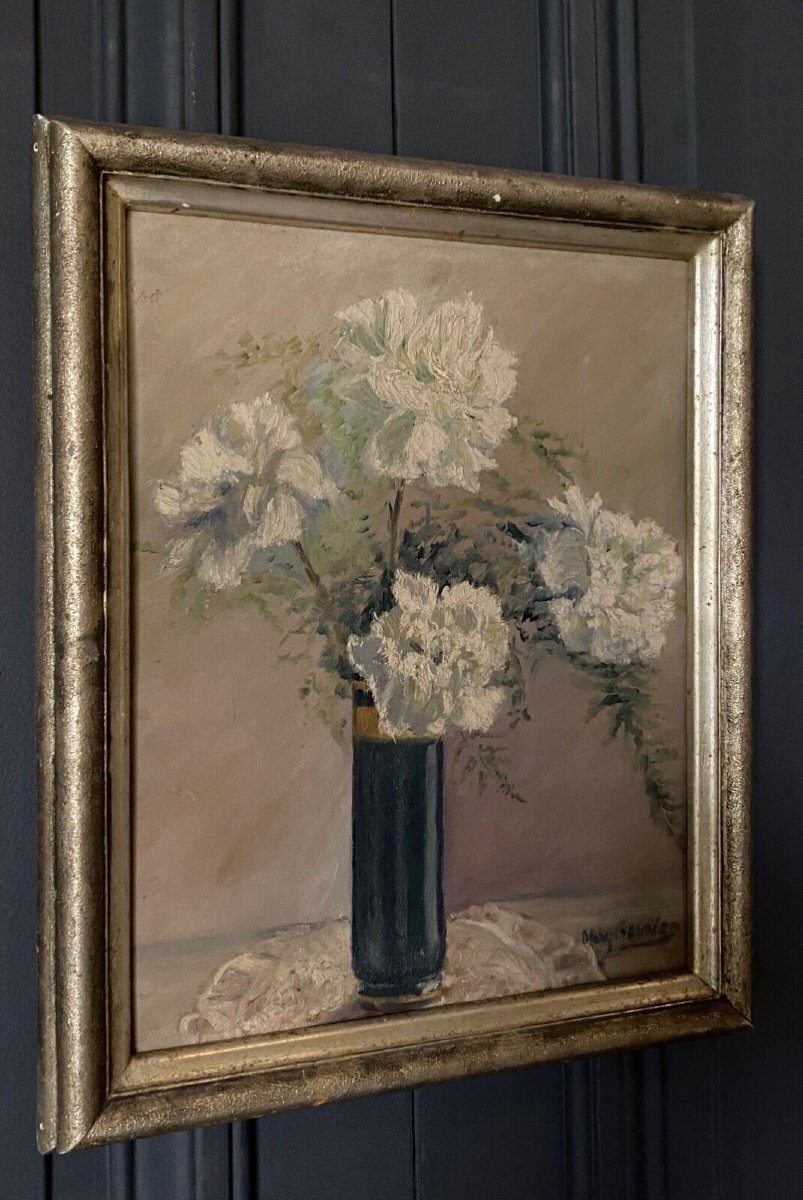 Huile sur carton Stany Gauthier nature morte bouquet de fleurs début XXe-photo-2