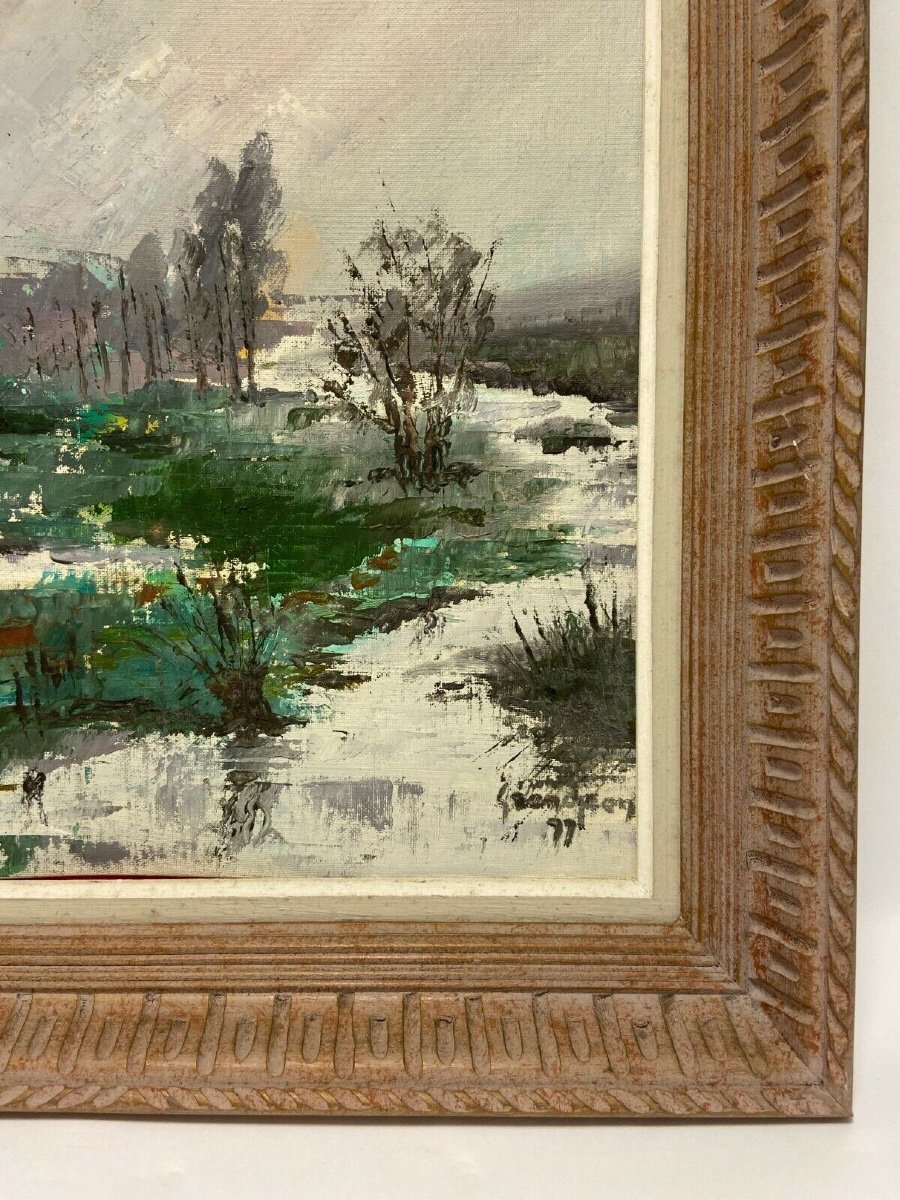 Oil On Panel River Landscape Signed Grandjon 20th Century-photo-3