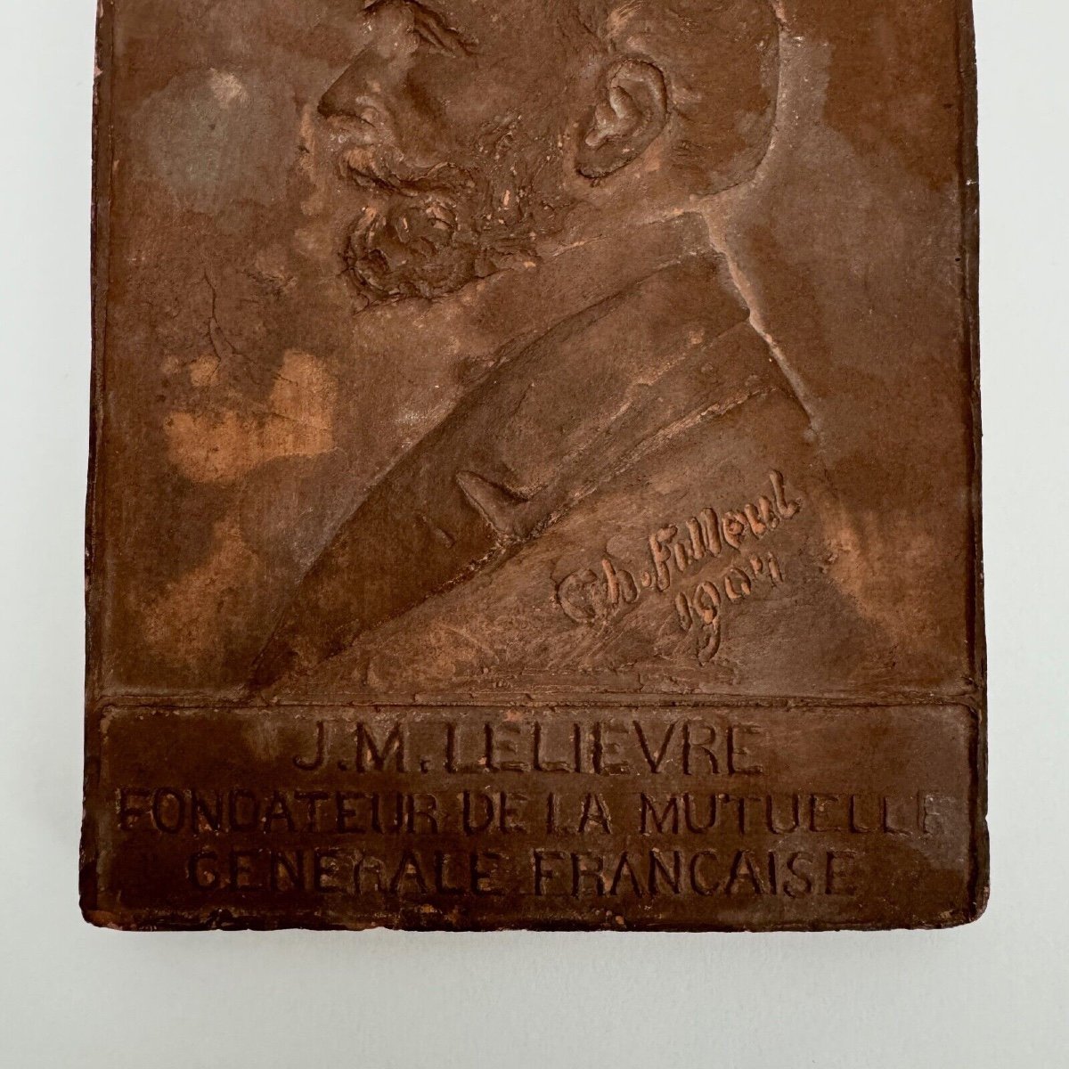 Plaque bas-relief en terre cuite J.-M. Lelièvre par Charles Filleul 1904-photo-4