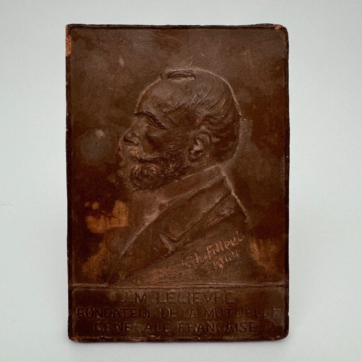 Plaque bas-relief en terre cuite J.-M. Lelièvre par Charles Filleul 1904