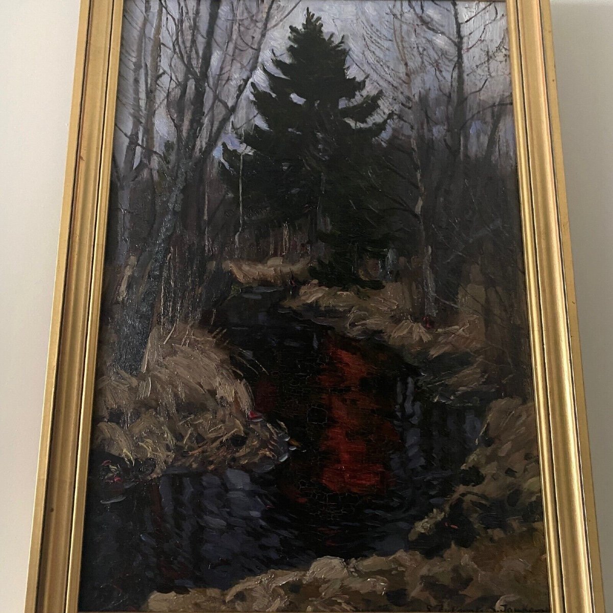 Huile sur carton par Stanislaw Zukowski ruisseau dans un sous-bois-photo-2