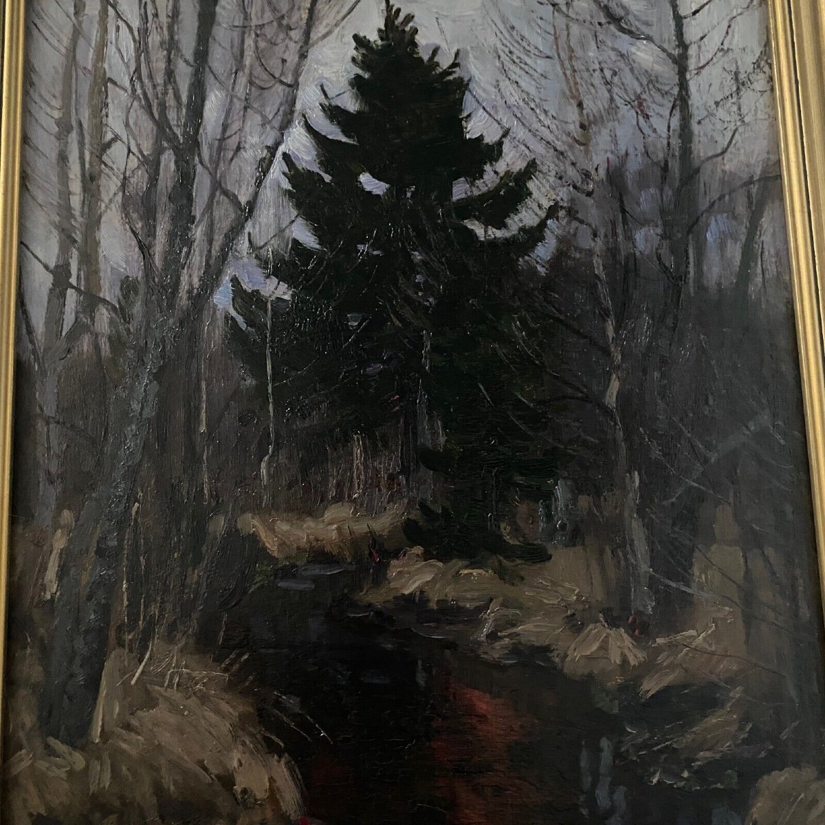 Huile sur carton par Stanislaw Zukowski ruisseau dans un sous-bois-photo-6