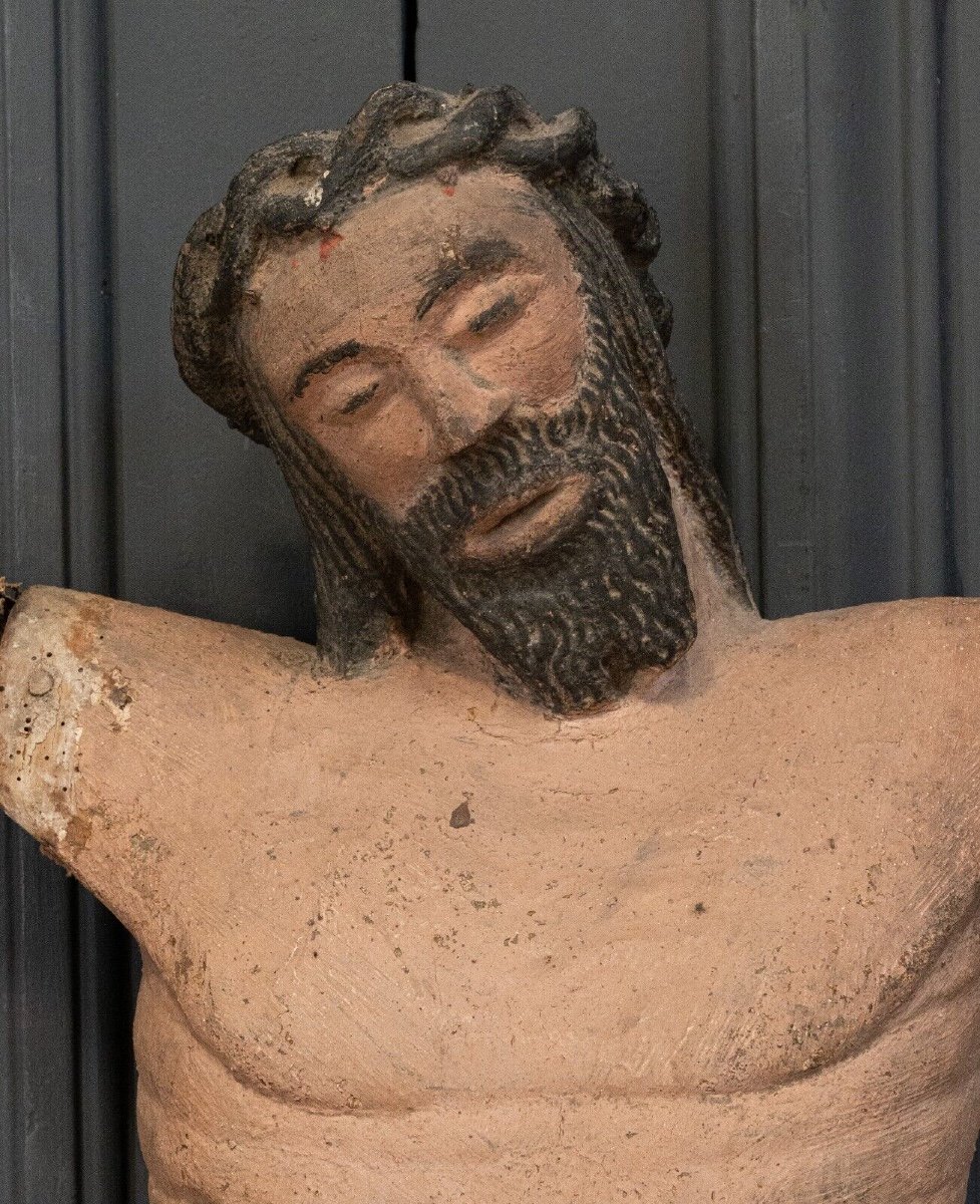 15th Century Polychrome Carved Wooden Christ From The South Of France-photo-2