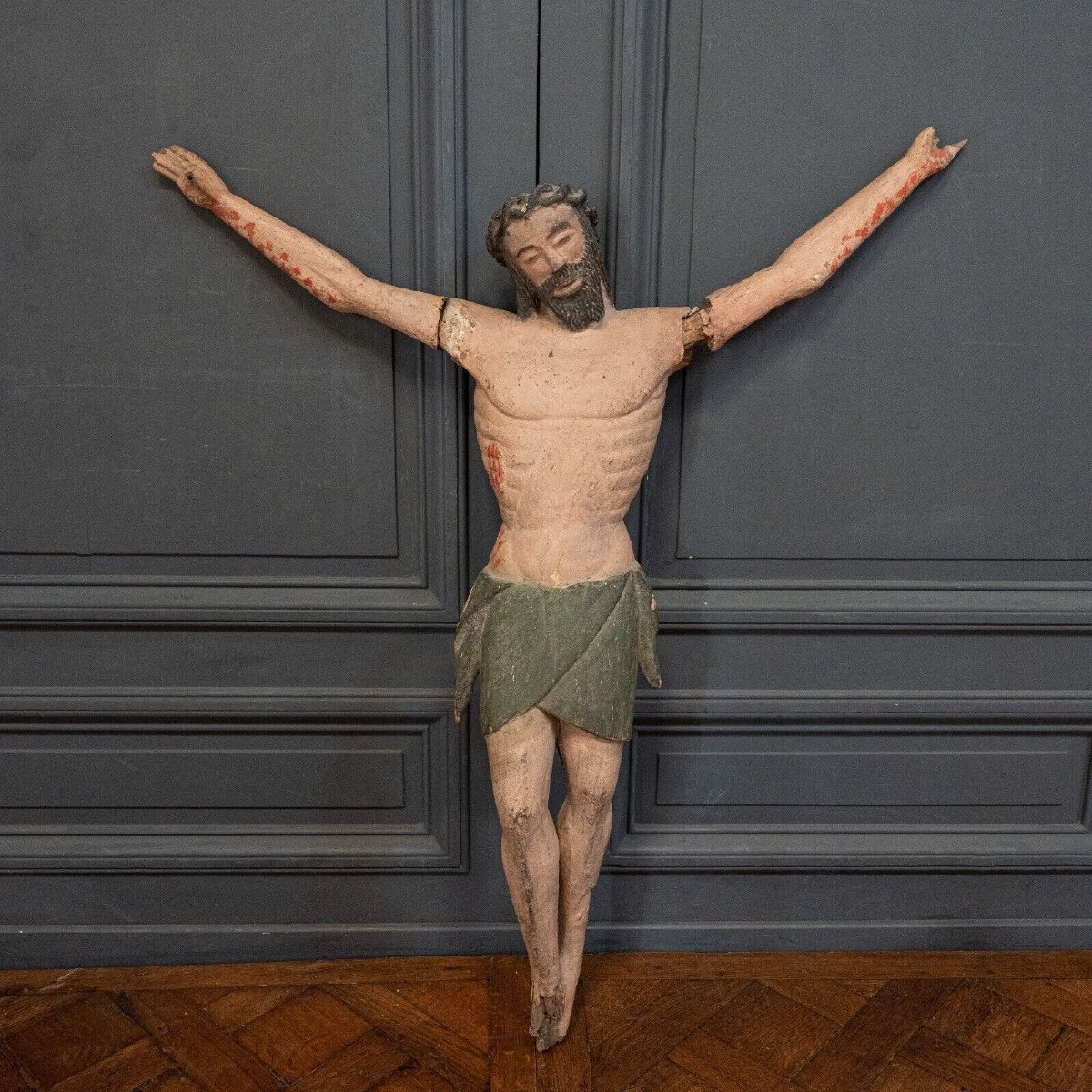 15th Century Polychrome Carved Wooden Christ From The South Of France