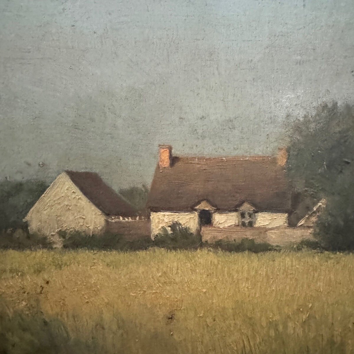 Oil On Panel Rural Landscape With House Early 20th Century Gilded Frame-photo-4