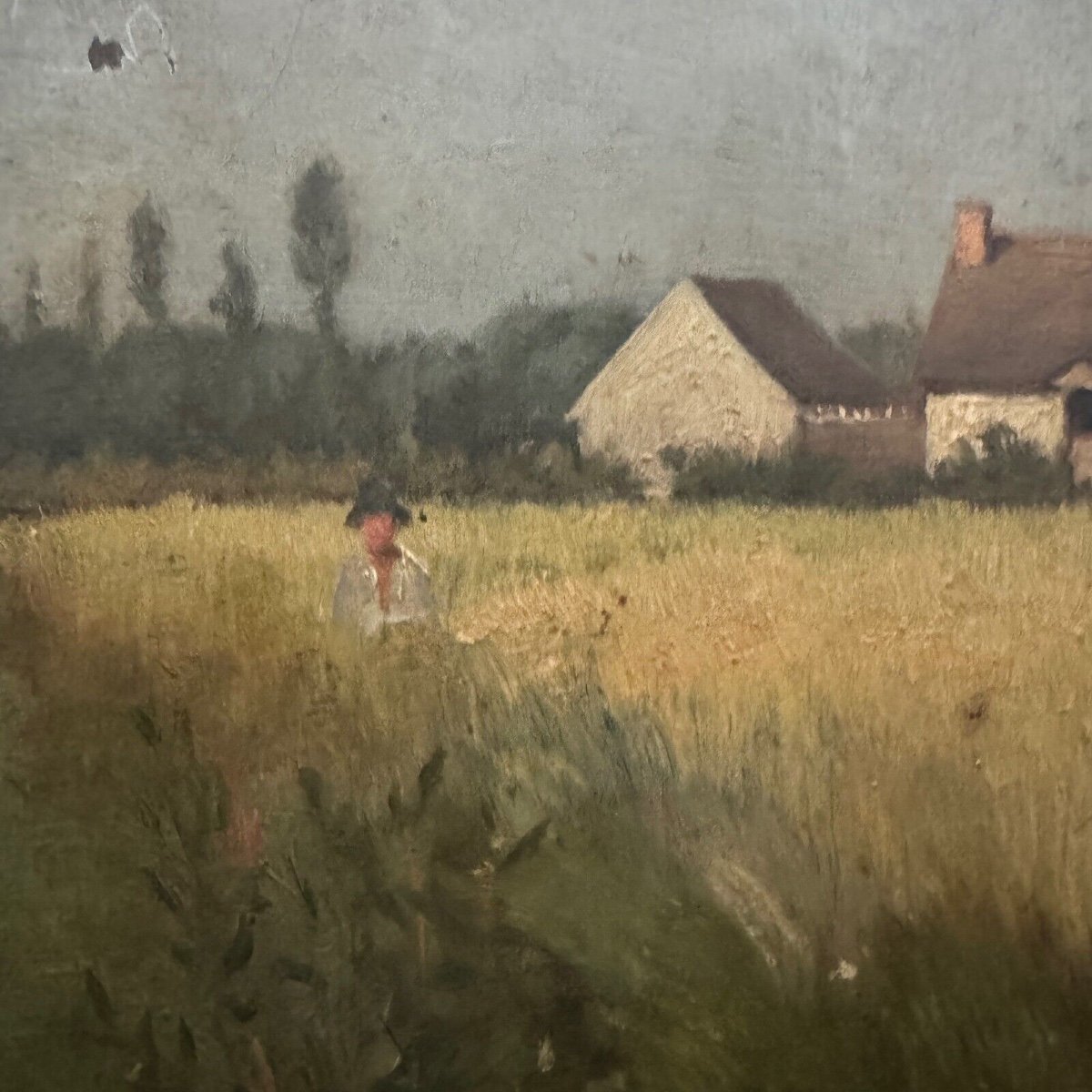 Oil On Panel Rural Landscape With House Early 20th Century Gilded Frame-photo-2