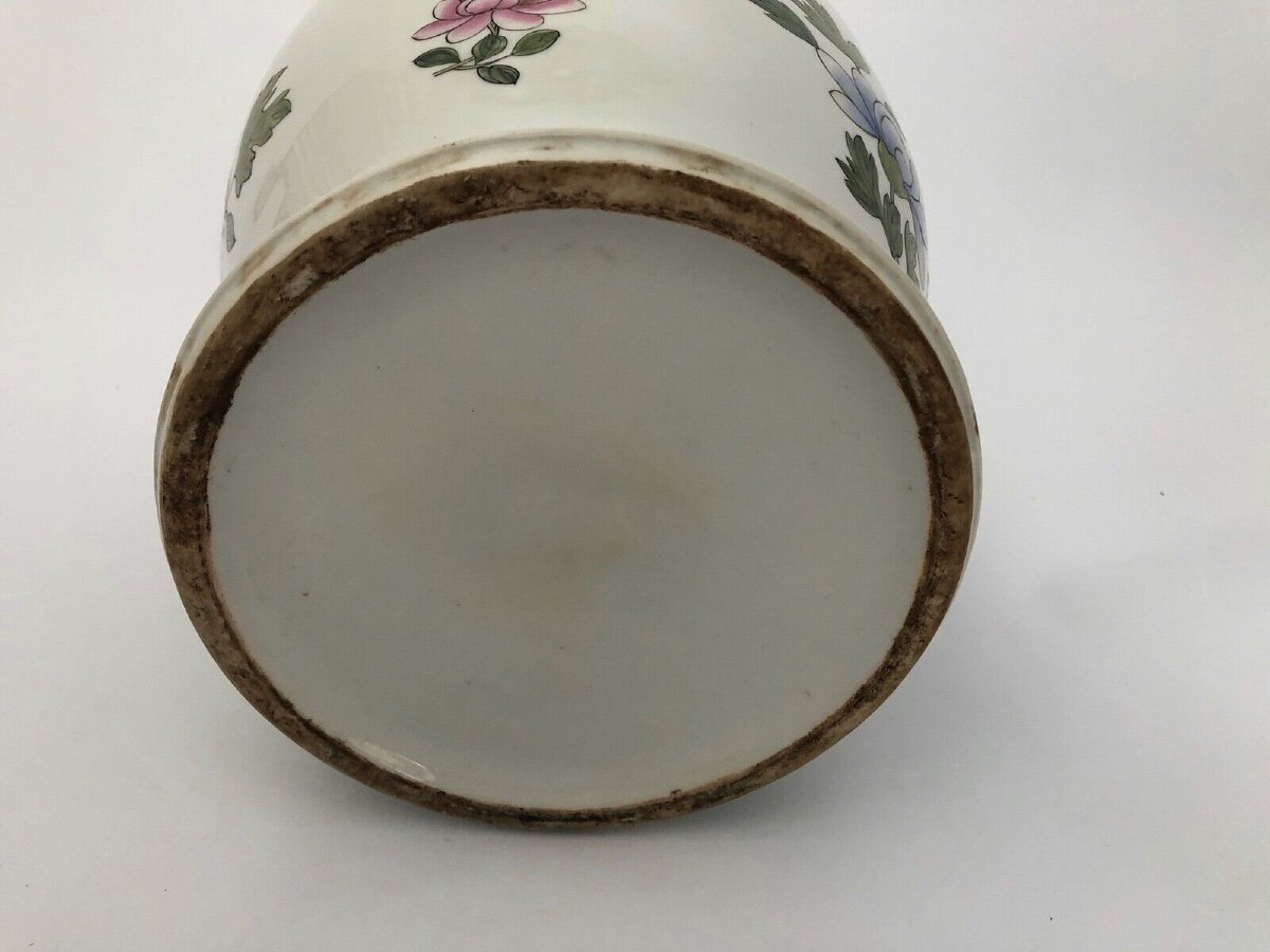 China Indochina 19th Century Porcelain Pot With Peony Decoration And Pair Of Birds-photo-4