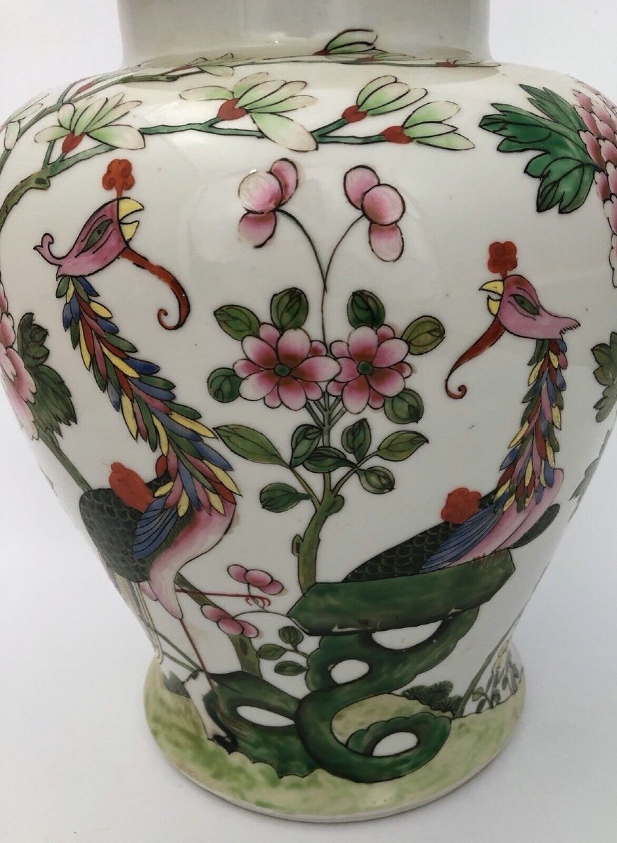 China Indochina 19th Century Porcelain Pot With Peony Decoration And Pair Of Birds-photo-7