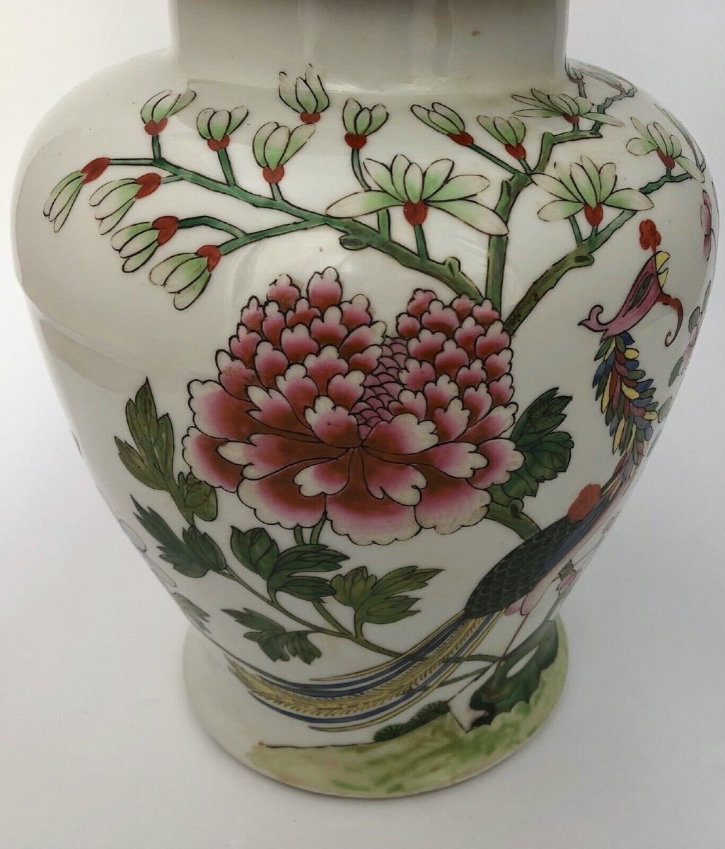 China Indochina 19th Century Porcelain Pot With Peony Decoration And Pair Of Birds-photo-8