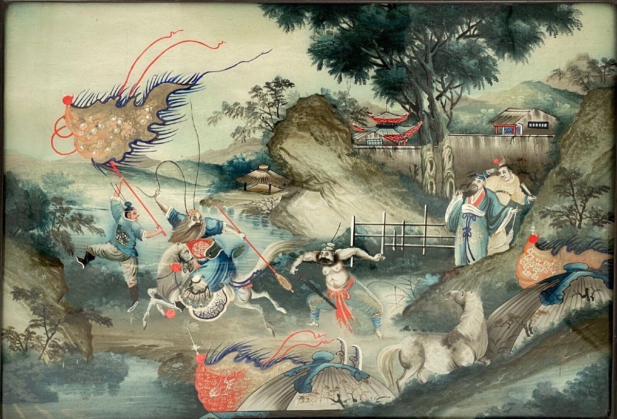 Fixed Under Glass Combat Scene China 19th Century Original Frame-photo-8