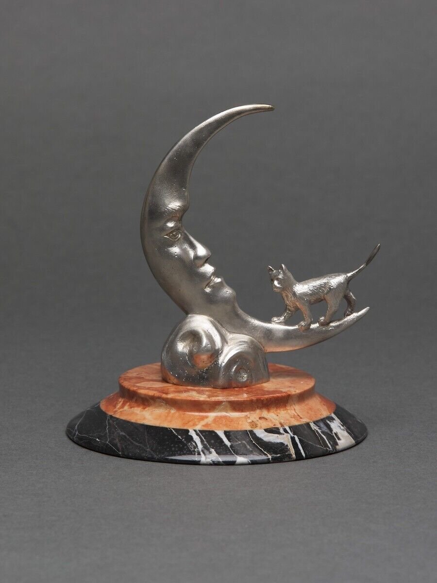 Silvered Bronze Mascot By Etienne Mercier, Moonlight, 20th Century, Marble Base