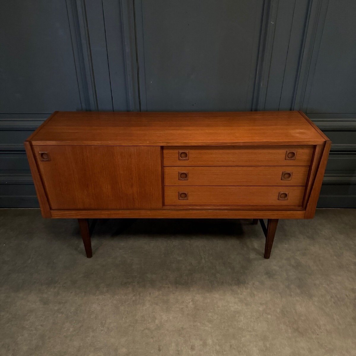 Small Scandinavian Teak Sideboard 1960s Three Drawers-photo-2