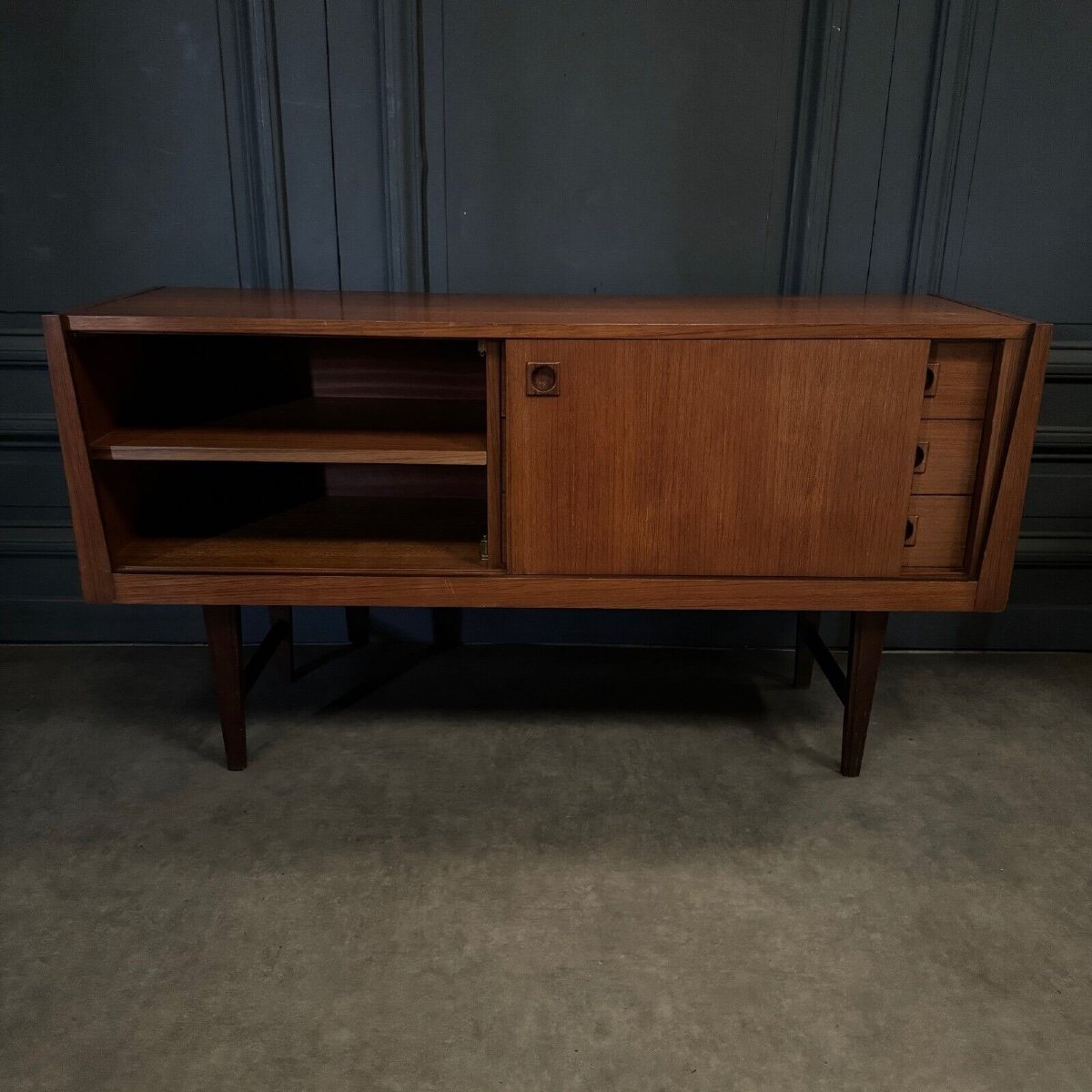 Small Scandinavian Teak Sideboard 1960s Three Drawers-photo-4