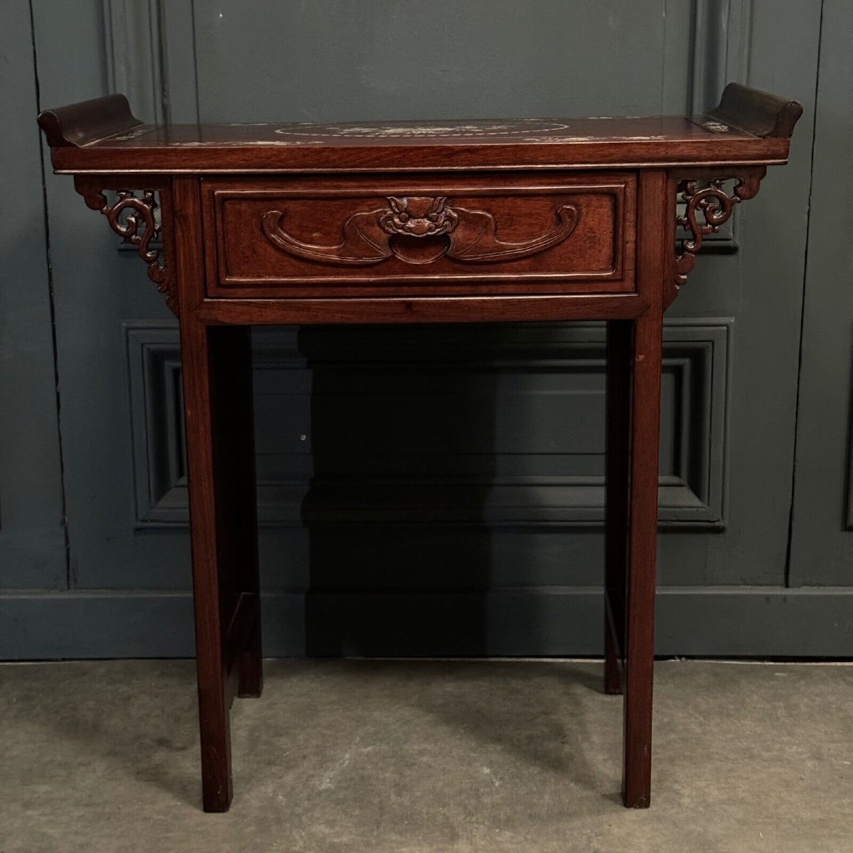 Ironwood Console From China Or Indochina, Early 20th Century, Mother-of-pearl Inlays-photo-3