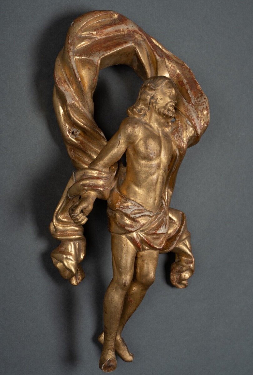 Resurrected Christ In Polychrome Carved Wood Gilded With 17th Century Leaf-photo-2