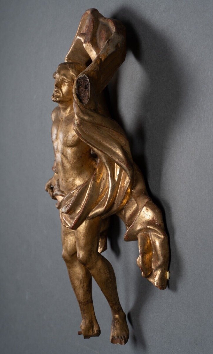 Resurrected Christ In Polychrome Carved Wood Gilded With 17th Century Leaf-photo-1