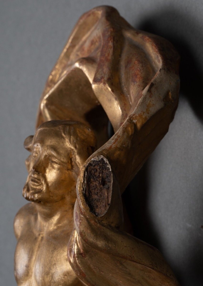 Resurrected Christ In Polychrome Carved Wood Gilded With 17th Century Leaf-photo-3