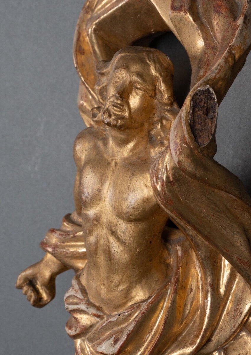 Resurrected Christ In Polychrome Carved Wood Gilded With 17th Century Leaf-photo-4