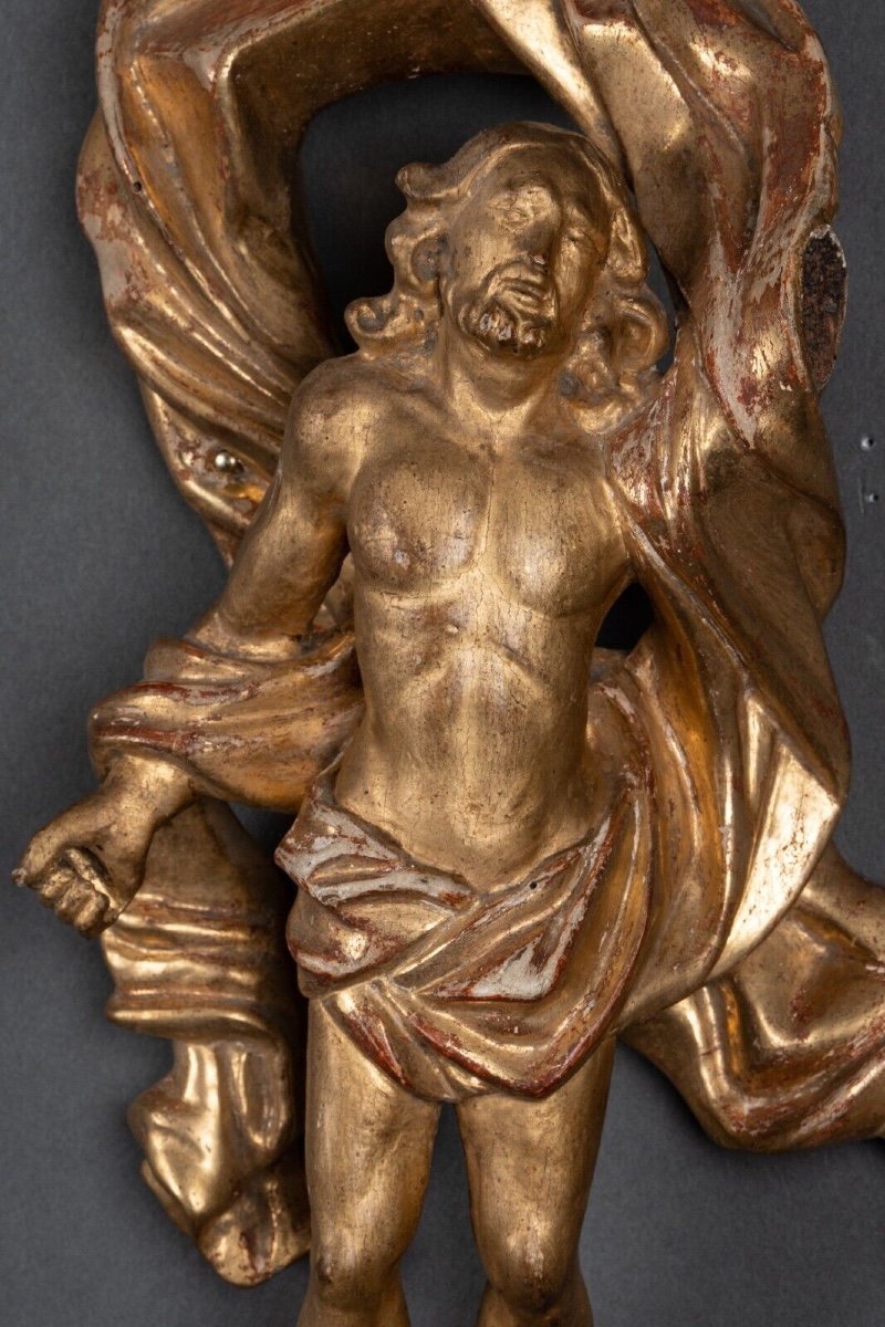 Resurrected Christ In Polychrome Carved Wood Gilded With 17th Century Leaf-photo-7