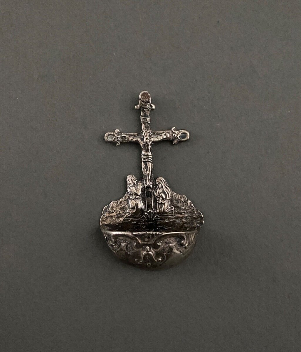 18th Century Silver Holy Water Font With Calvary Decoration-photo-3