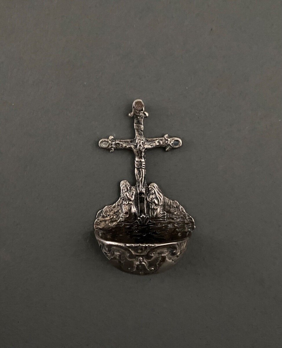 18th Century Silver Holy Water Font With Calvary Decoration