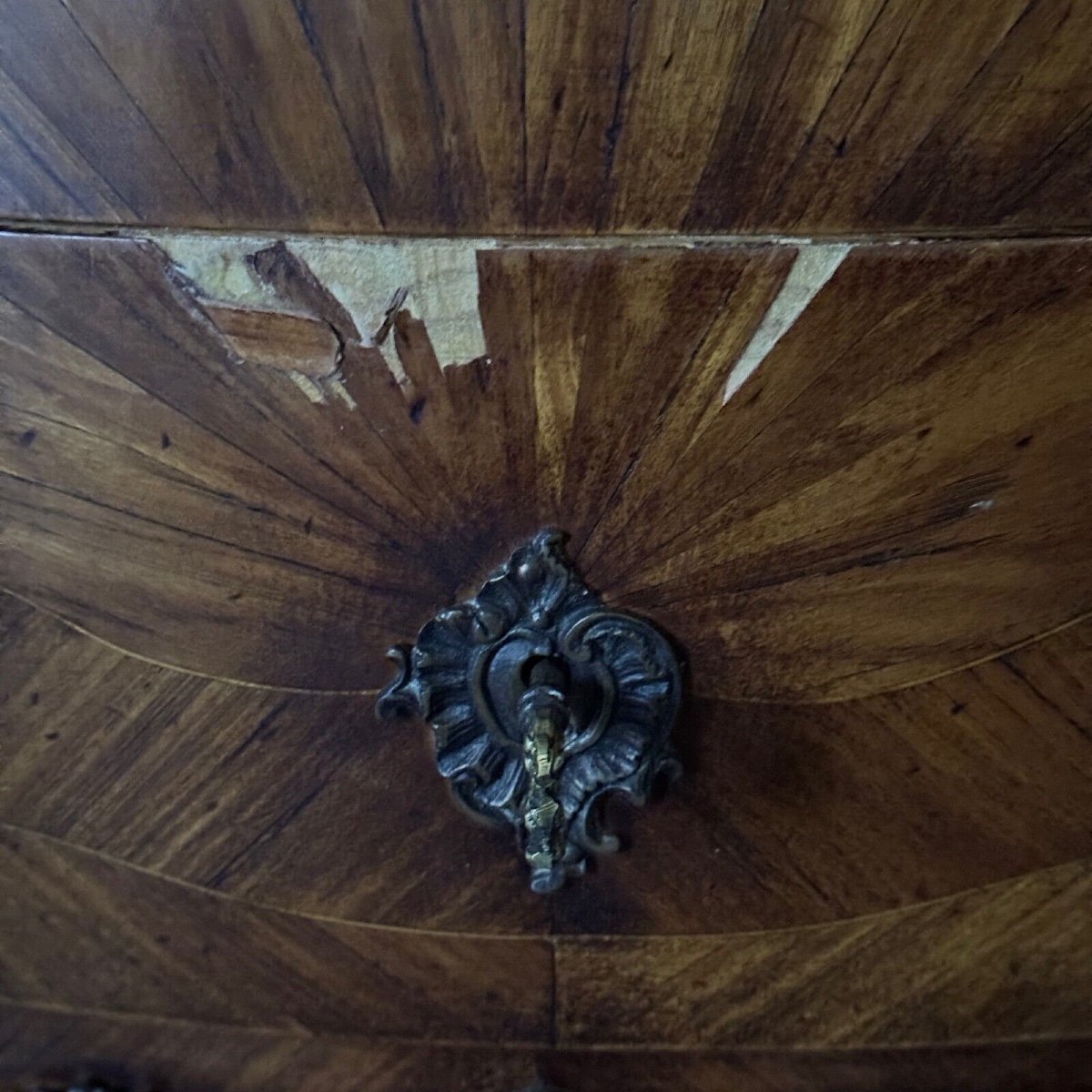 18th Century Louis XV Marquetry Chest Of Drawers With 3 Drawers In Siena Marble-photo-7