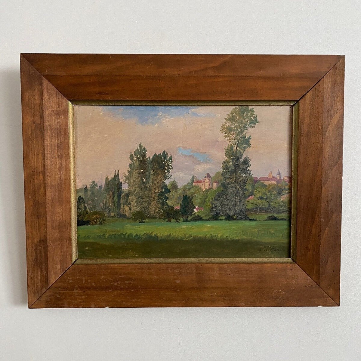 Oil On Cardboard Depicting A Castle By E. Stefanski 20th Century