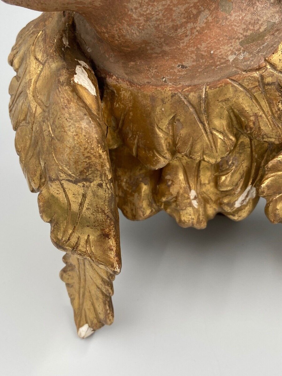 Head Of A Cherub Carved In Polychrome And Gilded Wood, 17th Century, Entourage Of Ignaz Günther-photo-5