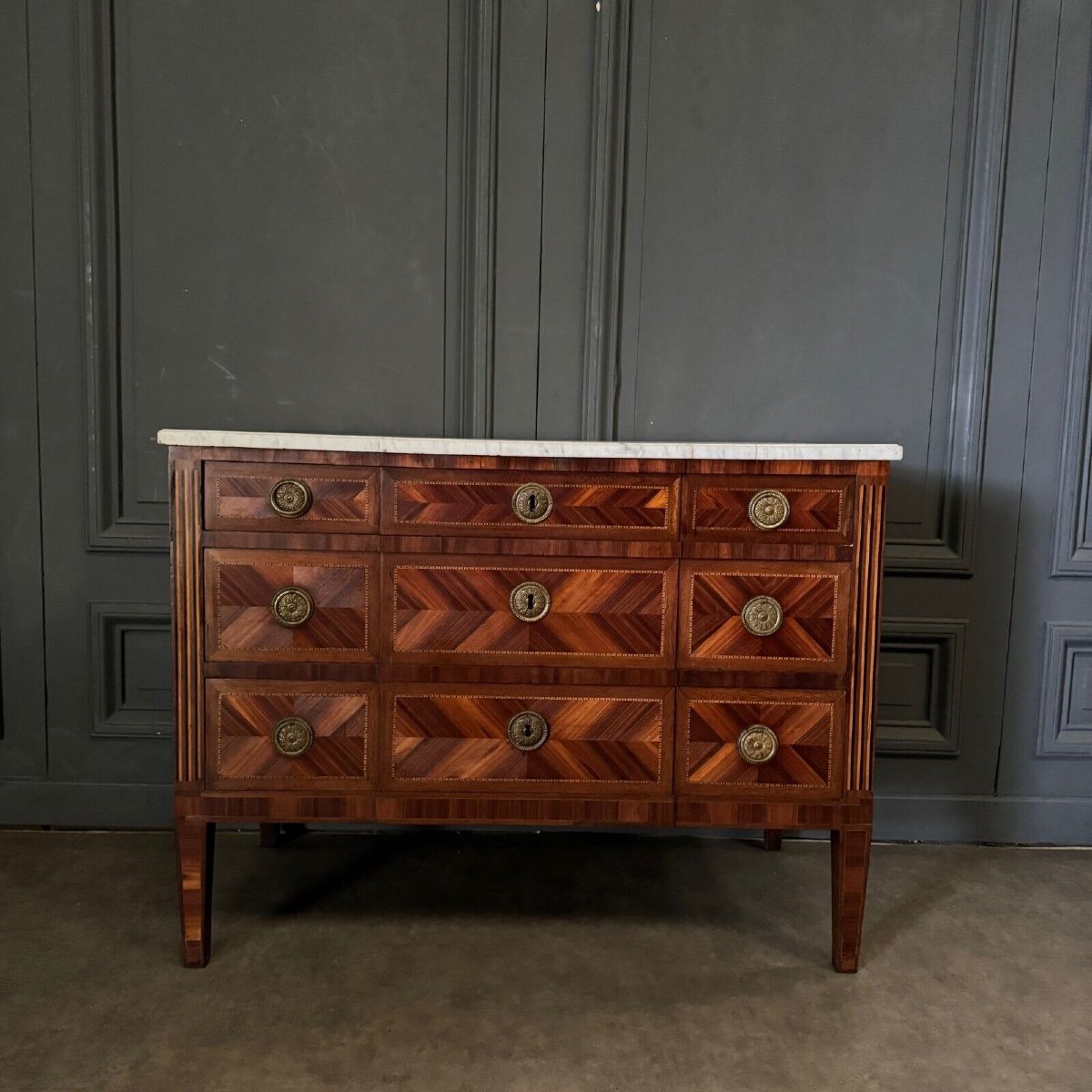 Louis XVI Period Chest Of Drawers In 18th Century Marquetry-photo-2