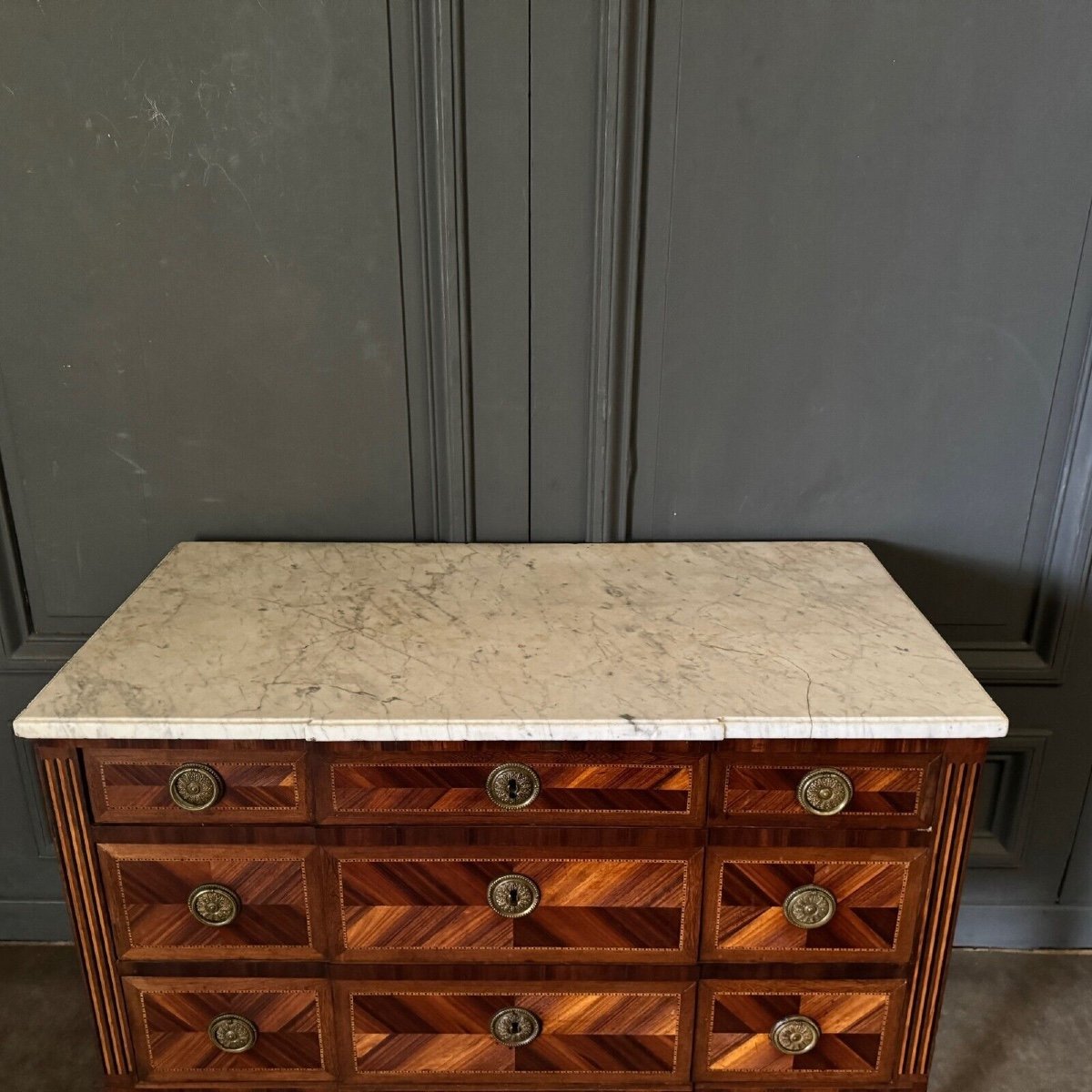 Louis XVI Period Chest Of Drawers In 18th Century Marquetry-photo-4