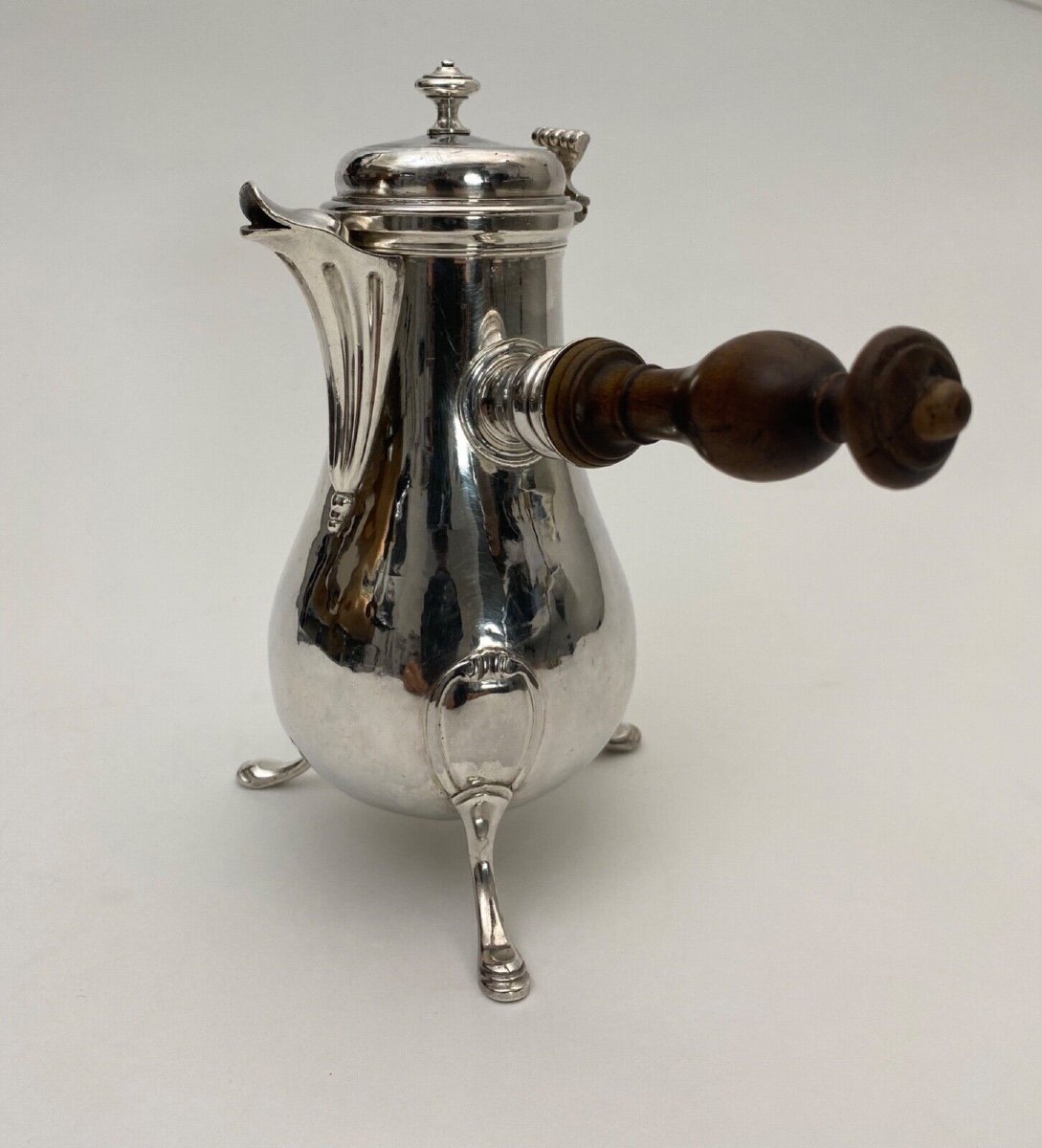 18th Century Silver Chocolate Pot Tripod Fermiers Généraux 378 Grams