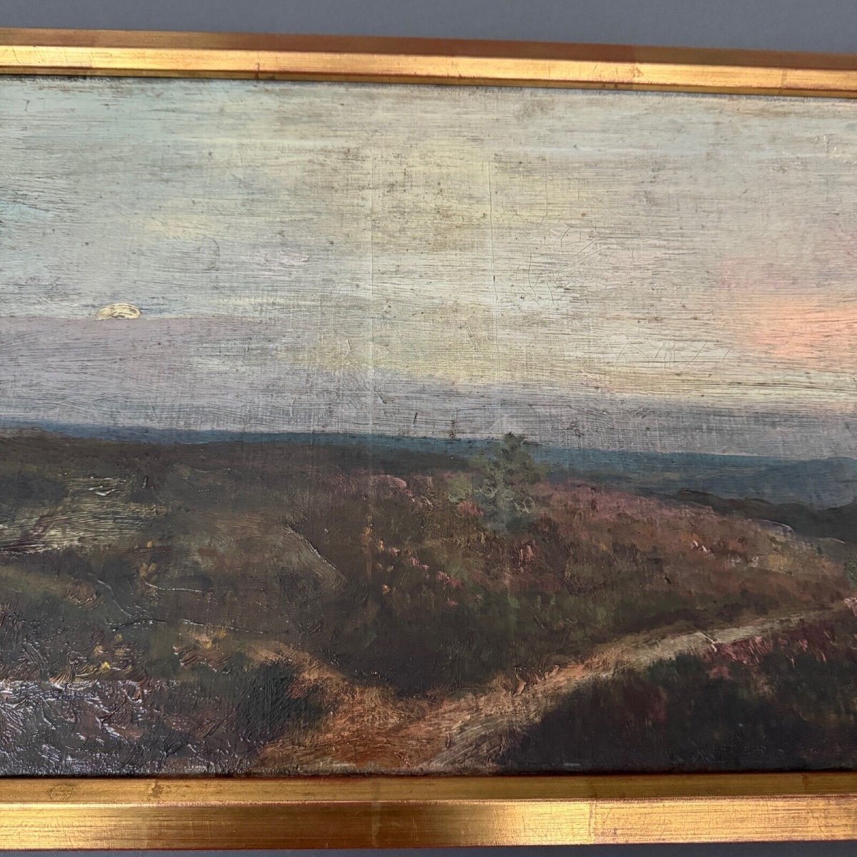 Oil On Canvas By Joseph Caron Hilly Landscape With A Tree-photo-4