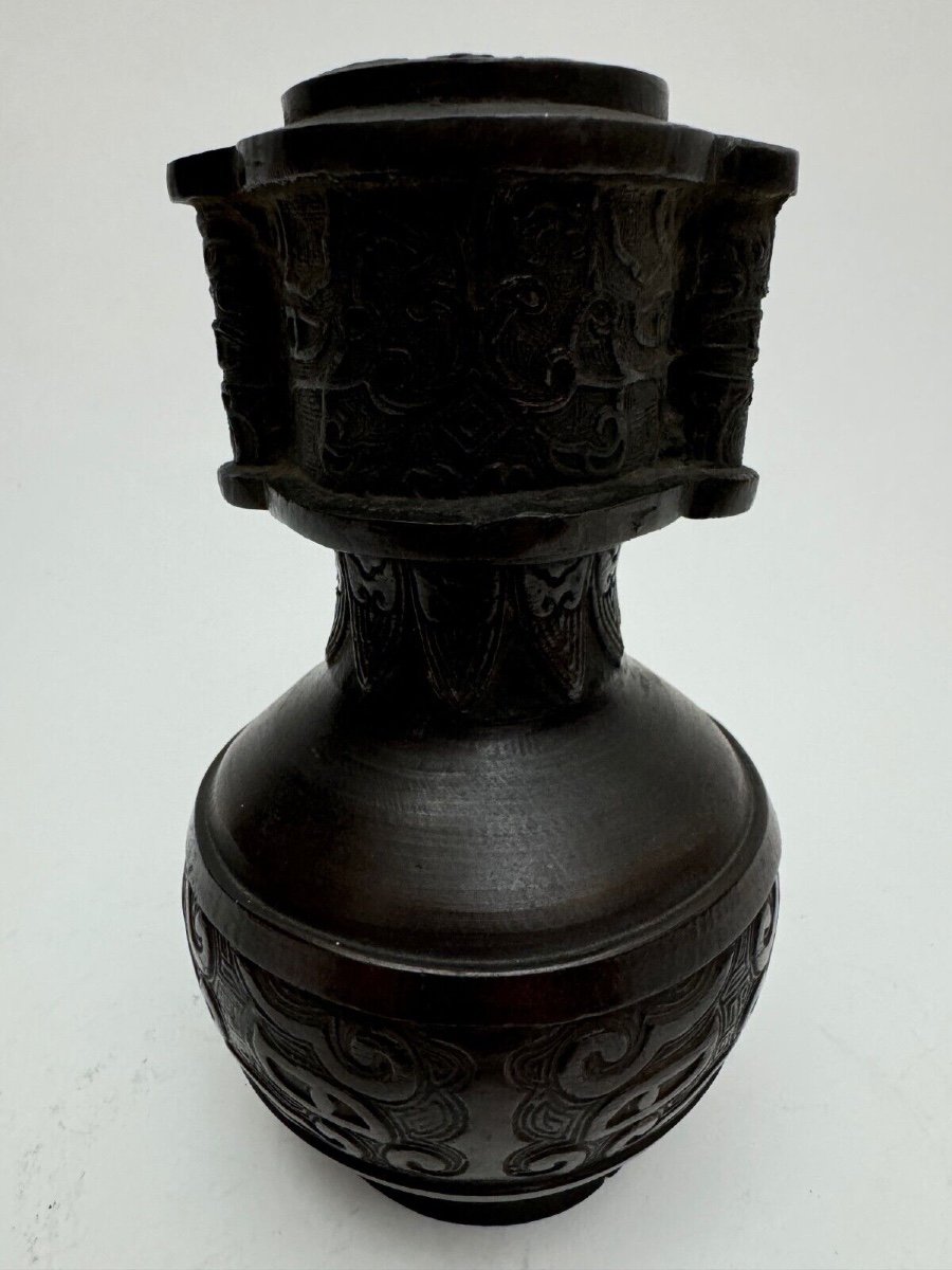 Pair Of Bronze Vases From Japan In The Antique Meiji Period-photo-2