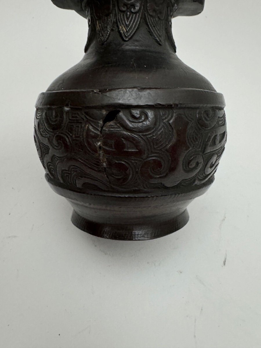 Pair Of Bronze Vases From Japan In The Antique Meiji Period-photo-6