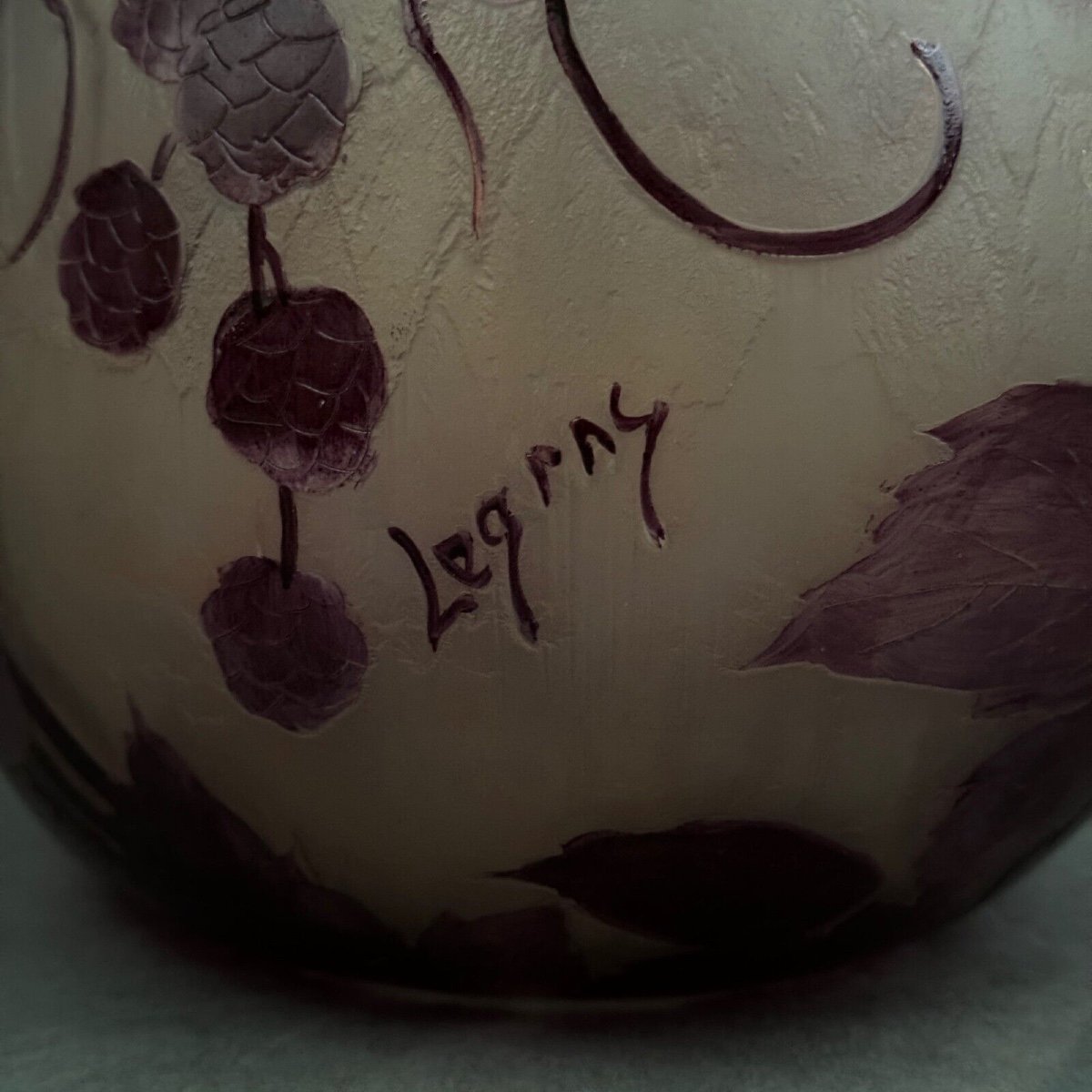 Legras Vase Decorated With Raspberry Or Mulberry Bushes 64 Cm Gourd Shape-photo-5