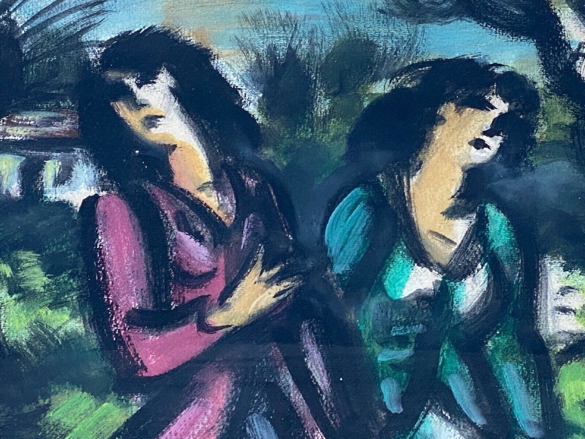 Watercolor On Paper By Frans Masereel 1947 Couple Of Women With A Jug-photo-4