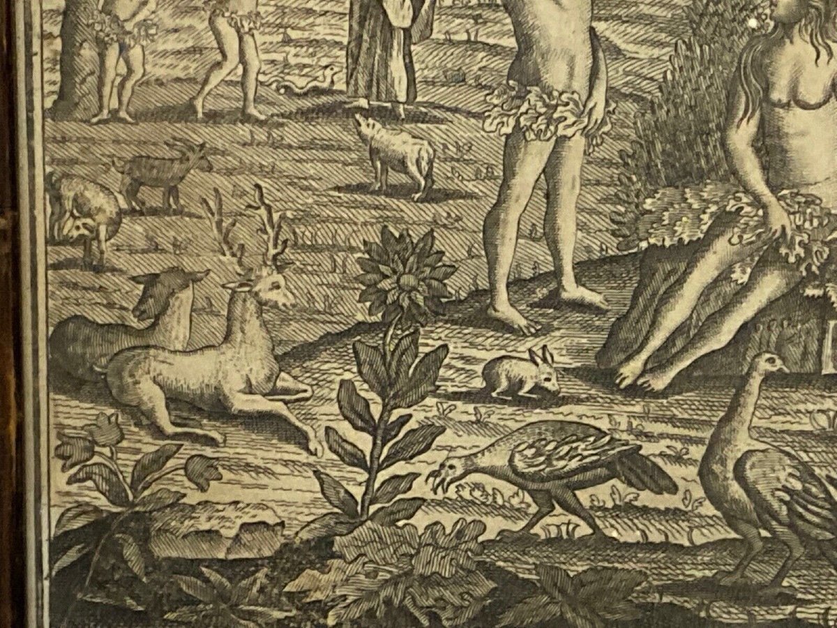 Gravure du XVIIIe Adam et Eve La Tentation Péché Genèse Chapitre 3 Basset-photo-4