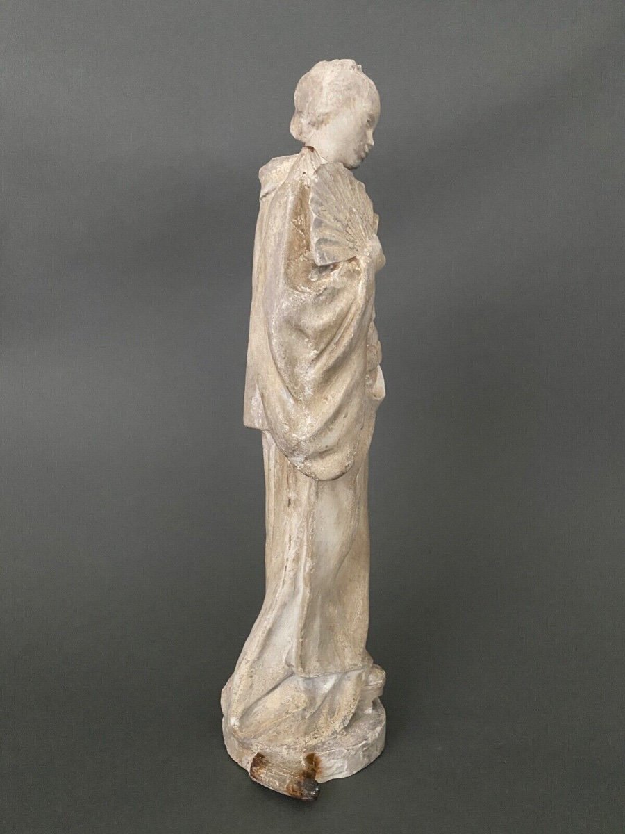 Statue d'atelier en plâtre par Charles Filleul femme à l'éventail XXe-photo-3