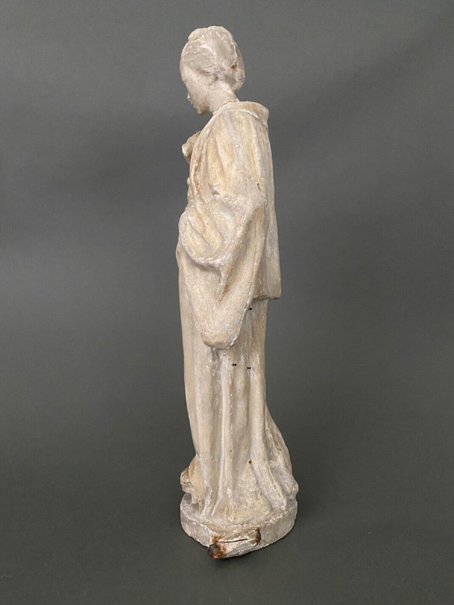 Statue d'atelier en plâtre par Charles Filleul femme à l'éventail XXe-photo-1