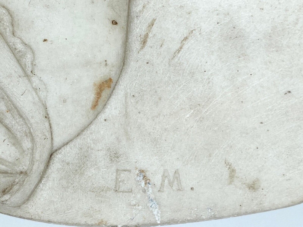 Médaillon en marbre profil fin XVIIIe début XIXe monogramme EM-photo-5