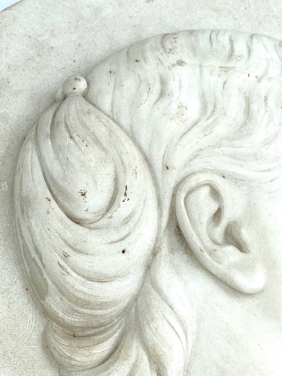 Marble Medallion Profile Late 18th Early 19th Century Monogram Em-photo-7