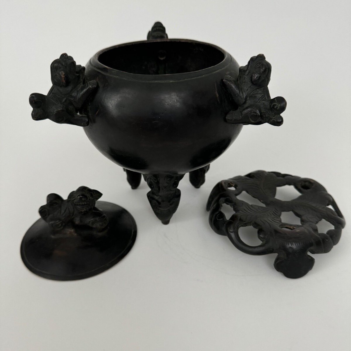 Incense Burner With Bronze Base China Circa 1900 Tripod Foot-photo-1