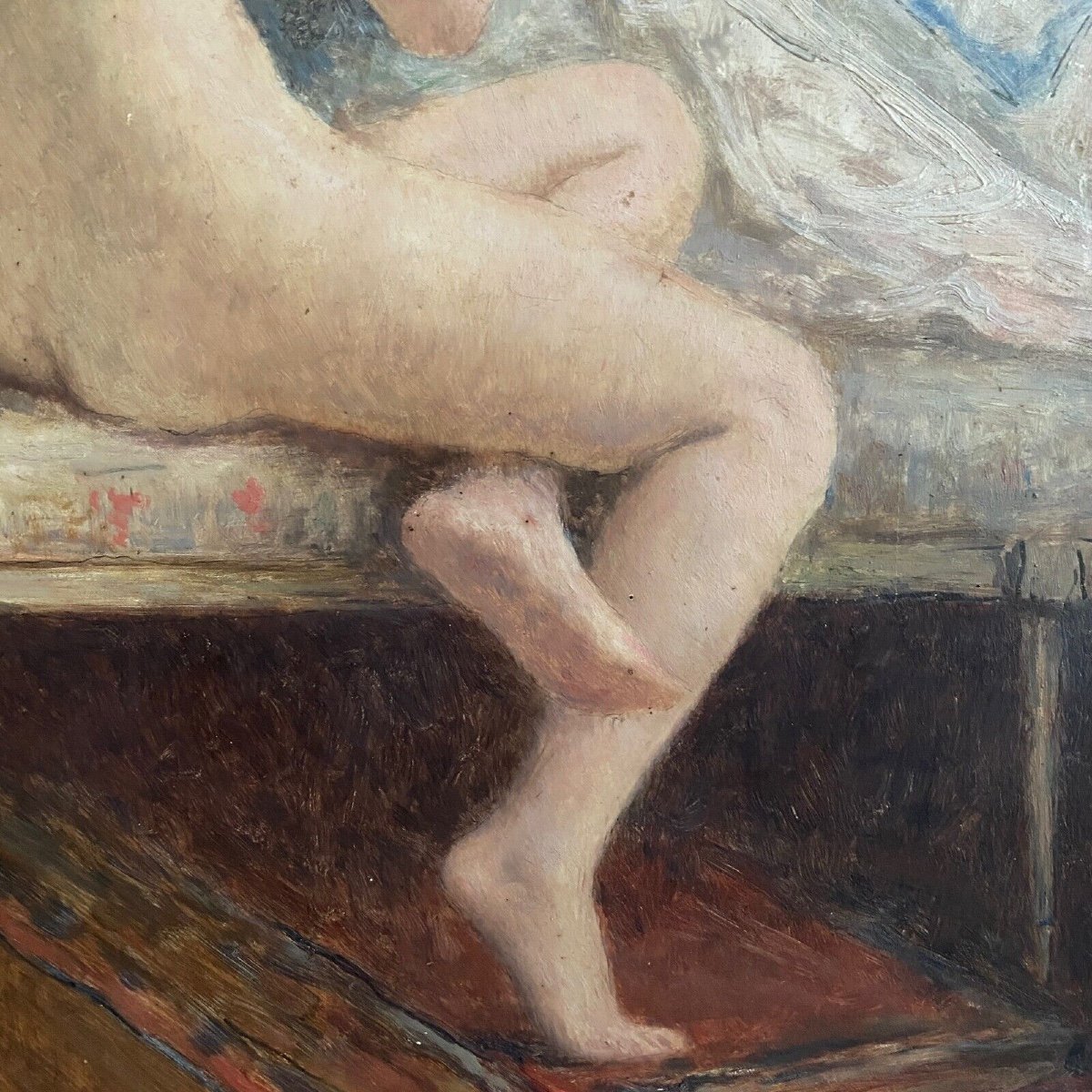 Oil On Panel By Henri Guinier Nude Woman Interior Scene-photo-4