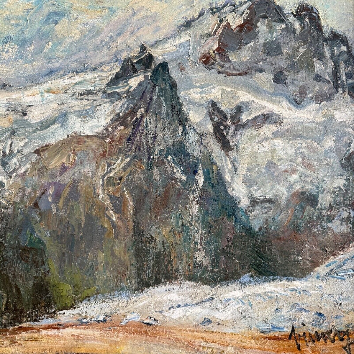 Oil On Canvas By Jean Vinay La Meije And La Meijette Seen From The Mountain-photo-2