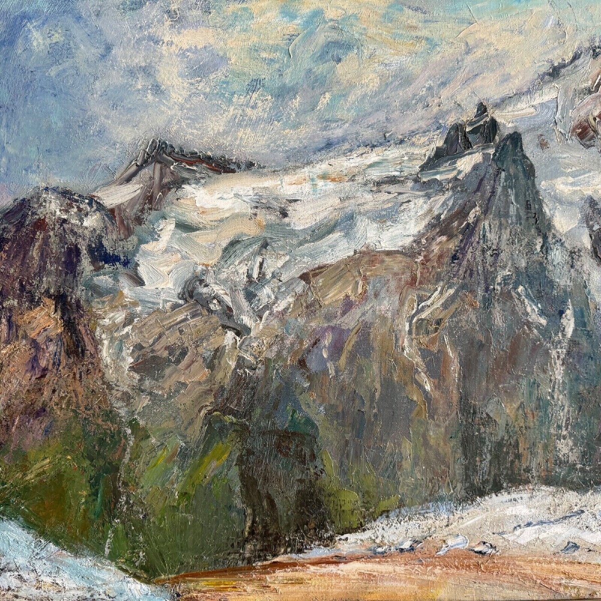 Oil On Canvas By Jean Vinay La Meije And La Meijette Seen From The Mountain-photo-3