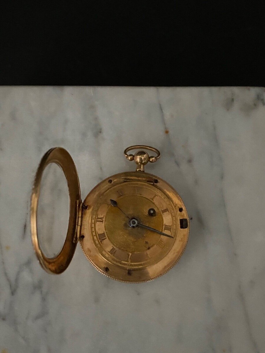 19th Century Gold And Enamel Rooster Pocket Watch With Pearl Surround And Leather Case-photo-6